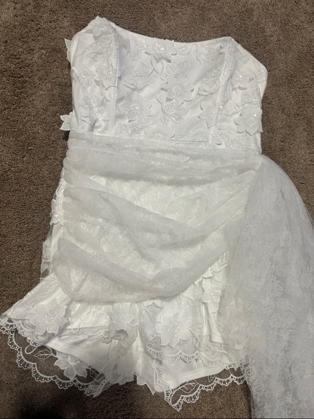 Fashion Nova White Strapless Lace Romper with Draped Detail - Picture 3 of 6